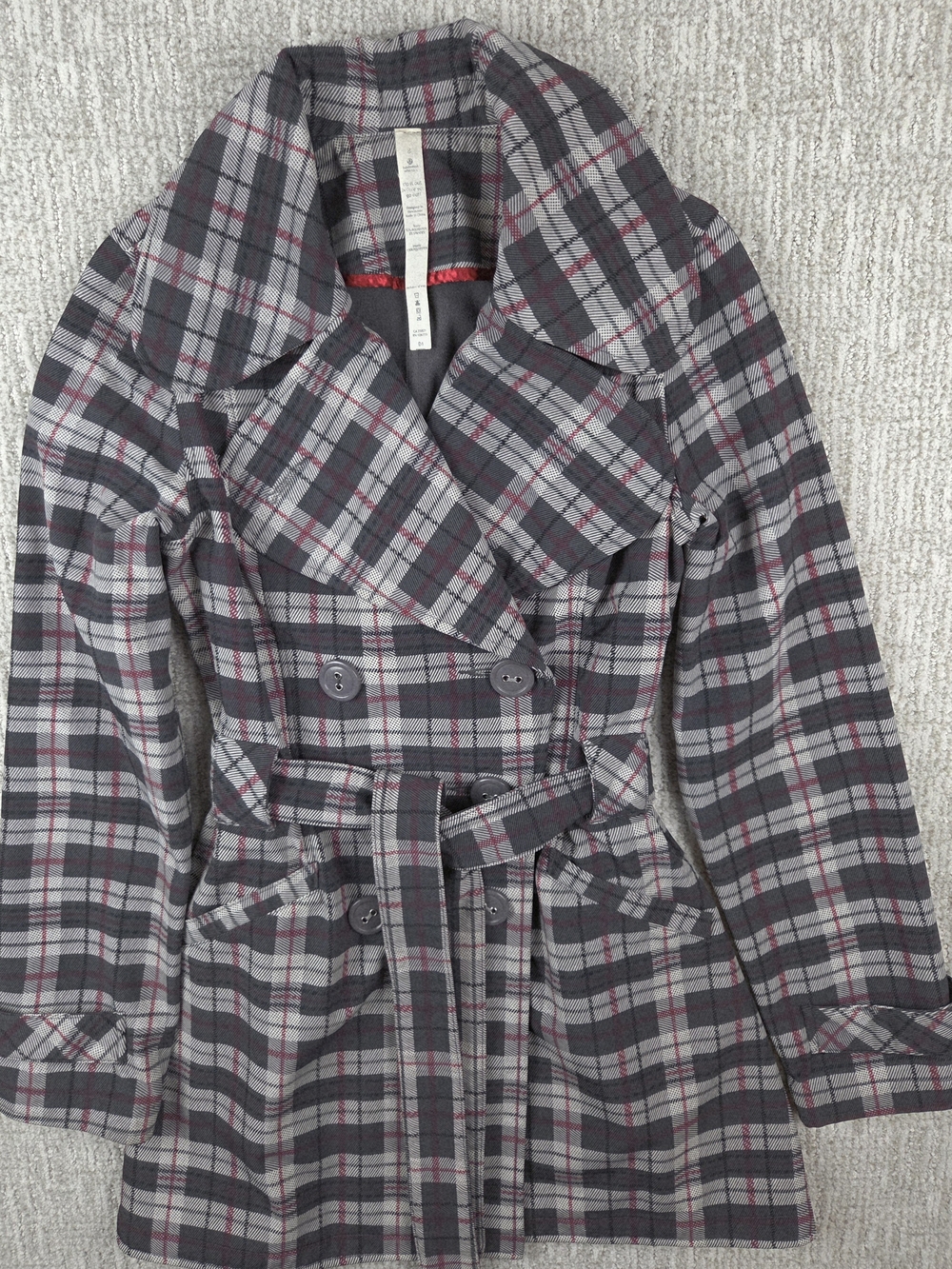 Rare Vintage Lululemon Plaid Double Breasted Trenchcoat. Size 8